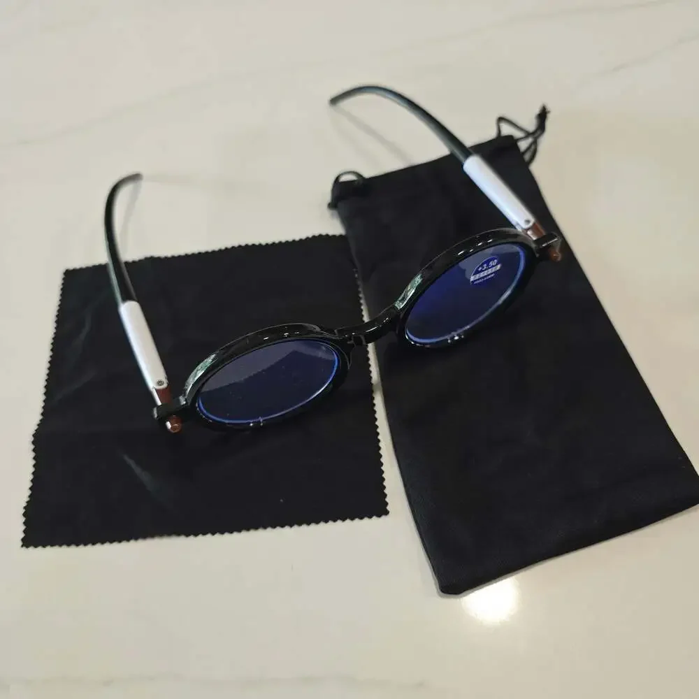 SeaSpark Blue Light Blocking Round Reading Glasses +3.50 Black Frame with Pouch